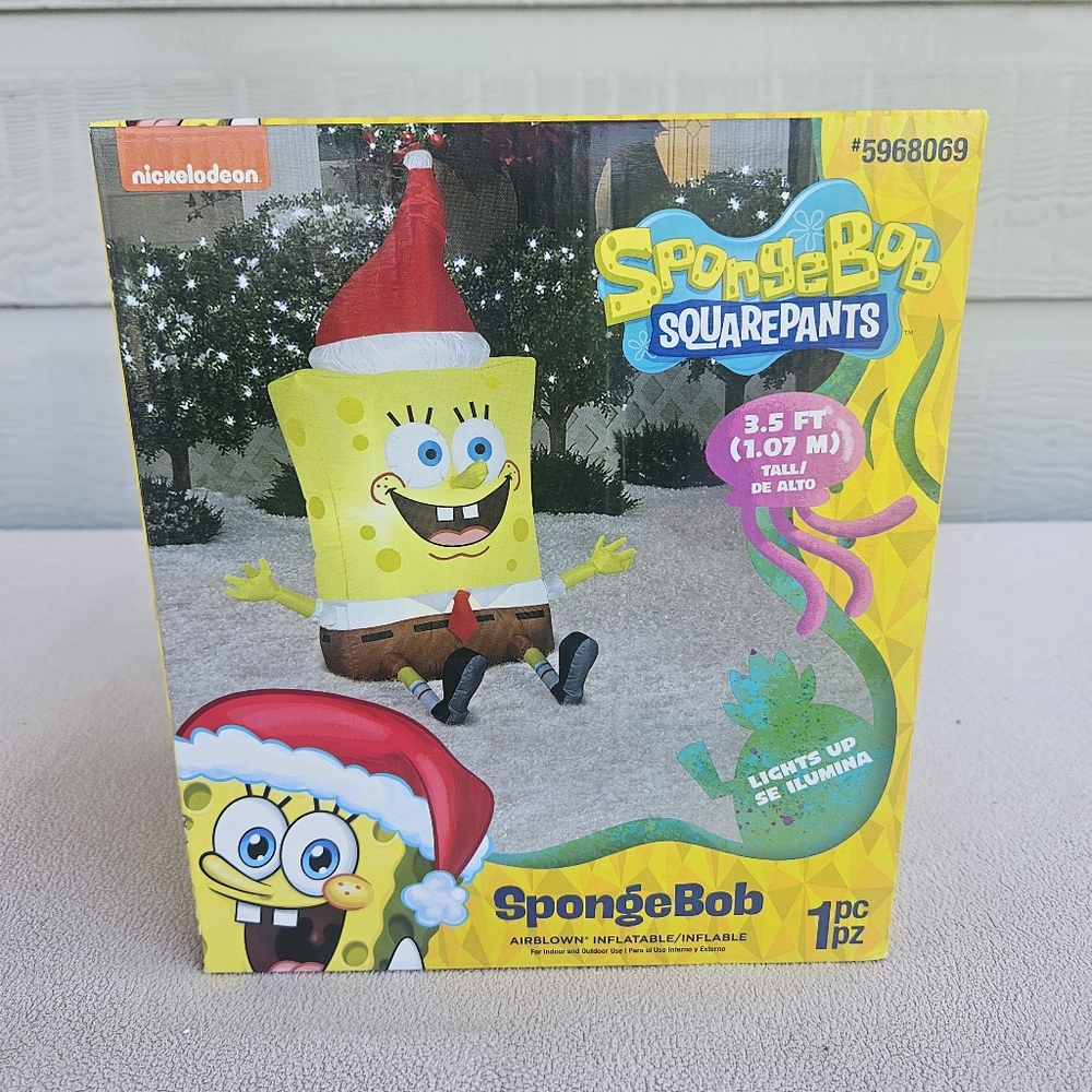 Gemmy Spongebob Squarepants Christmas Inflatable Light-Up LED 3.5Ft